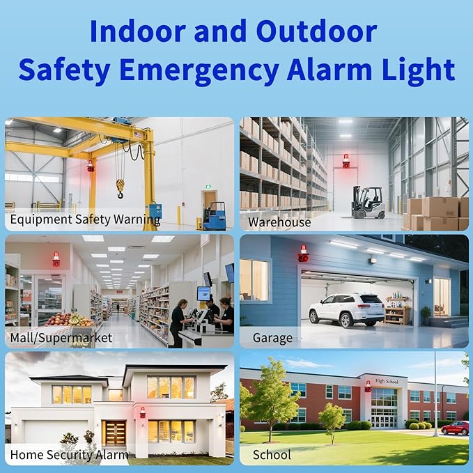 AC110V Industrial Siren Alarm Strobe Light-120dB Loud Horn&Red Beacon Warning Light,Waterproof Indoor/Outdoor Safety Alarm for Emergency,Factory,Office,Fires,Tornado,Intruders,Animal Deterrent