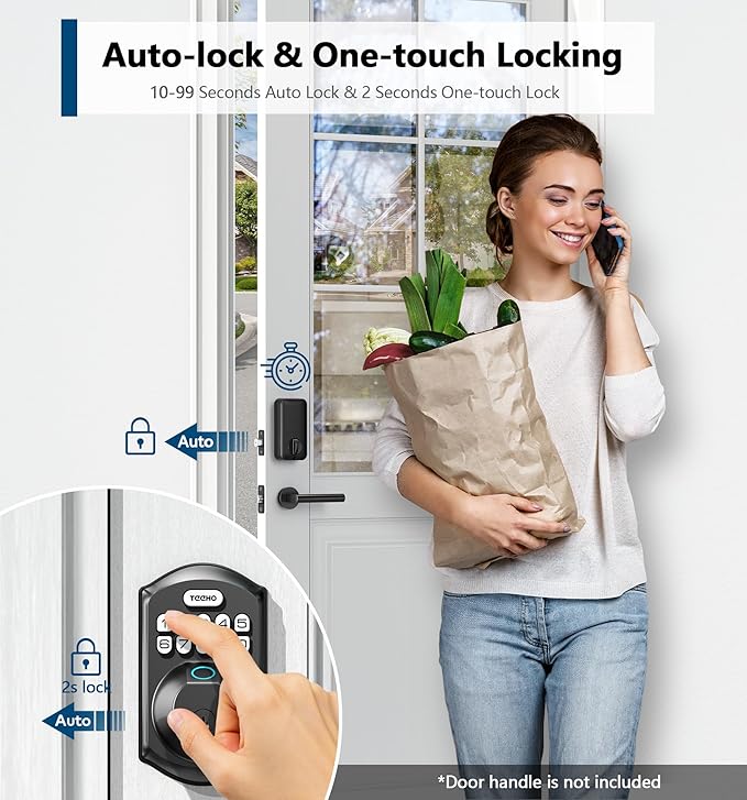 TEEHO TE002 Fingerprint Door Lock - Keyless Entry Door Lock - Electronic Keypad Deadbolt - Smart Locks for Front Door - Auto Lock - Easy Installation - Matte Black