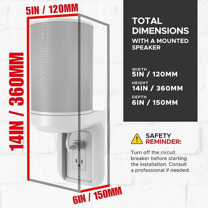 Sound Bass ERA100 Shelf Wall Outlet AC, White, Home, Compatible with Sonos ERA 100, Plug Mount Organizer, Bathroom, Kitchen, Bedrooms, Cord Management, Easy Installation, Mounting Kit Included