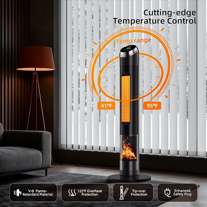 AKIRES 38IN Space Heater Large Room,1500w Space Heater For Indoor Use,120°Oscillating Tower Heater With Thermostat,Remote Control,Overheat & Tip-Over Protection,24H Timer For Large Rooms Matte Black