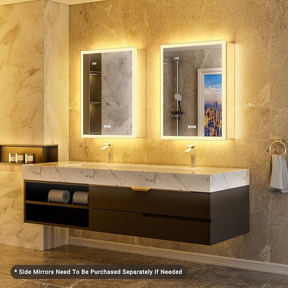 20x32 Medicine Cabinet Mirror with Double Lights & Clock, Front+Backlit Surface or Recessed Fogless Lighted Medicine Cabinet Mirror, 155°Soft-close Right Hinge,Time-Display,Outlet,Inner Light
