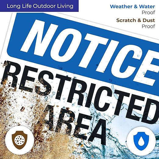 Notice Restricted Area Sign, 10x14 Inches, 55 mil Thick HDPS (high Density polystyrene), Made in USA