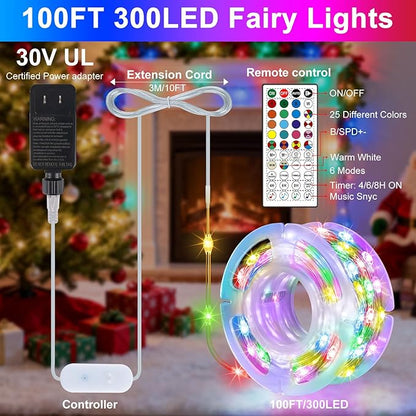 OMIKA 100FT 300 LED Smart Fairy Lights, Plug in String Lights with APP & Remote Control DIY Music Sync, Warm White & Color Changing Christmas Lights for Outdoor Indoor Bedroom Party Dorm Decoration