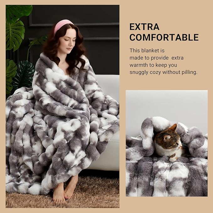 SAPHREAS Faux Fur Throw Blanket for Couch, Fluffy Fuzzy Bubble Blanket for Sofa Bed Living Room, Decor Soft Cozy Gifts for Women Men, 50x60” Tie Dye Grey