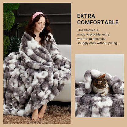 SAPHREAS Faux Fur Throw Blanket for Couch, Fluffy Fuzzy Bubble Blanket for Sofa Bed Living Room, Decor Soft Cozy Gifts for Women Men, 50x60” Tie Dye Grey