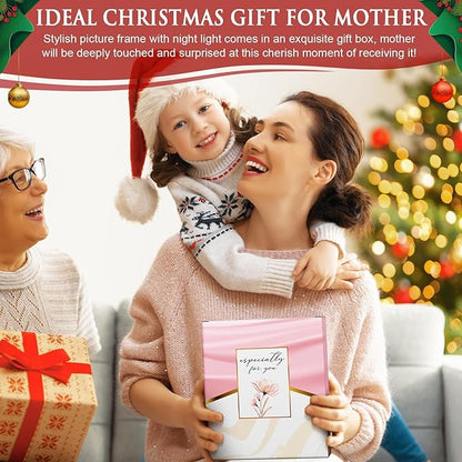 Christmas Gifts for Mom from Daughter Son Kids, Mom Gifts Engraved Night Light with 5x7 Mother Picture Frame Solid Wood, New Mama Gift Mommy Son Picture Frame Mother-in-Law Birthday Gift for Mama