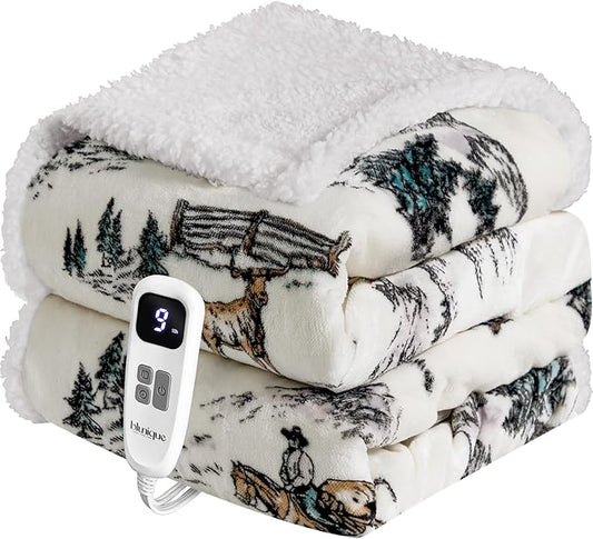 Heated Blanket Throw Electric Blanket – Fast Heating Blanket with 10 Heat Settings & 10 Hours Auto Off, Cozy Soft Fleece Sherpa, Washable, Warm Gifts for Grandma