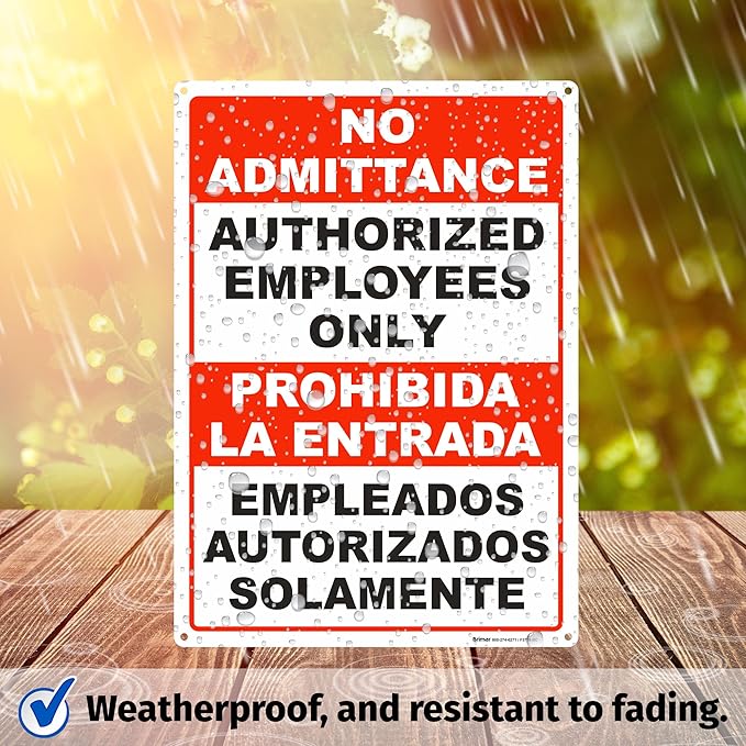 Brimar - 10" x 14" - Bilingual Authorized Employees Only Sign - .055″ Polyethylene Plastic - Enhanced Visibility - Easy Installation