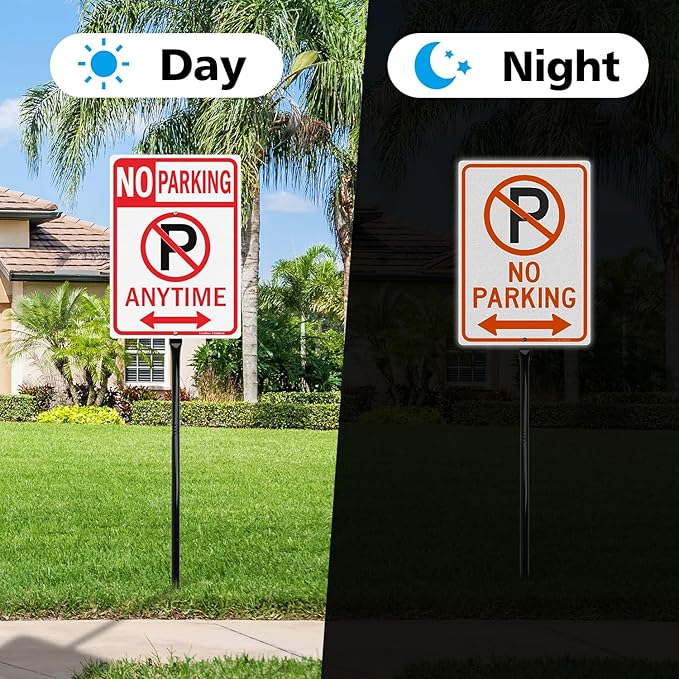 GicnKeuz Large No Parking - 14"x10" No Parking Signs with 36" Heavy Duty Metal Stakes, .040 Aluminum Reflective Signs, Fade Resistant/Waterproof, Including Screws, Easy to Install, Outdoor Use (1 Pack)