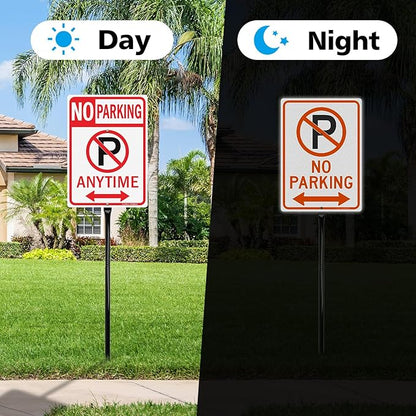 GicnKeuz Large No Parking - 14"x10" No Parking Signs with 36" Heavy Duty Metal Stakes, .040 Aluminum Reflective Signs, Fade Resistant/Waterproof, Including Screws, Easy to Install, Outdoor Use (1 Pack)