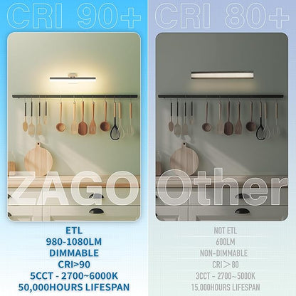 ZAGO 24 Inch Bathroom Vanity Light Fixtures Over Mirror - LED Modern Rotational Wall Mounted Adjustable Hardwired Picture Lighting Bar with 5CCT Switchable, ETL & Damp Rated, Black, 2-Pack