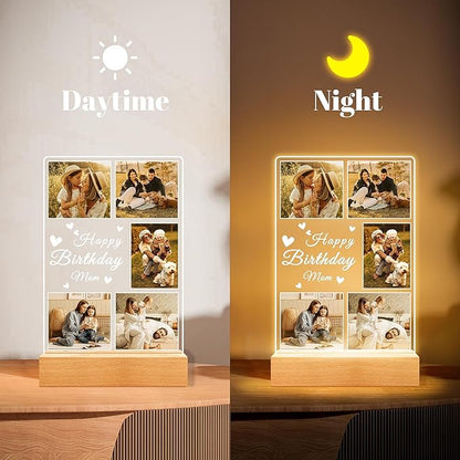 Personalized Birthday Gifts for Mom from Daughter Son, Custom Collage Picture Frames with Photo, Customized Photo Frame with Night Light, Personalized Gifts for Mom Baby Kids Family