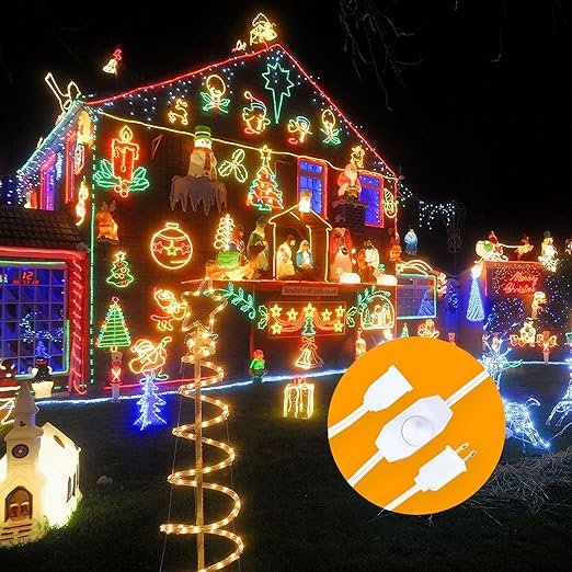 Lamp Dimmer Switch Extension Cord Plug in Dimmer - Rotary Control for 150 Watt Dimmable Lights - Christmas Village Houses Lights Cord Salt Light - 6 ft Cord