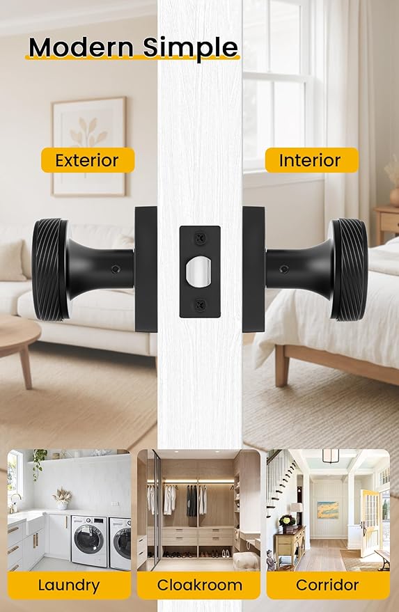 goldenwarm Passage Door Knob Black, Zinc-Alloy Modern Matte Black Door Knob Closet Door Knobs Interior for Hallways, Heavy Duty Square Modern Doorknob - 6 Pack