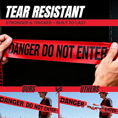 Danger Do Not Enter Tape 6 Pack 3 inch X 1000 feet • Sharp Red with a Bold Black Print for High Visibility • Tear Resistant Design