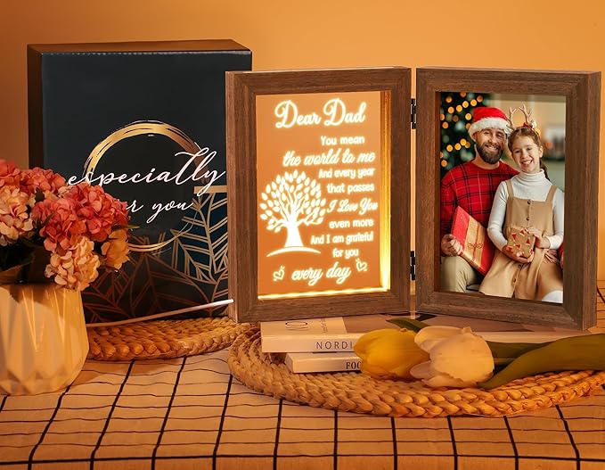 Dad Christmas Gifts for Dad from Daughter Son Kids, Engraved Night Light with Dad Picture Frame 5x7 Father in Law Christmas Gifts for Dad Who Wants Nothing & Gifts for Step Dad Bonus Dad New Dad Gifts