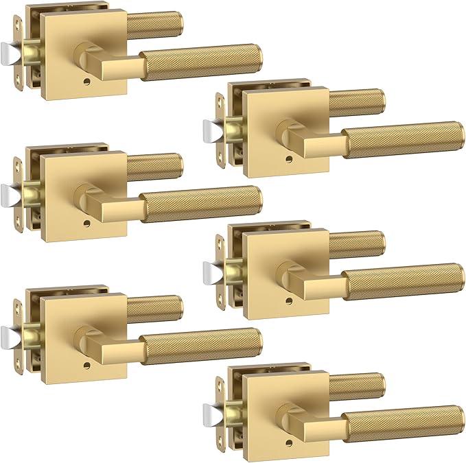 Asidrama 6 Pack Champagne Bronze Privacy Door Handles, Door Lever with Door Knobs Indoor for Bedroom or Bathroom, Heavy Duty Door Handles Interior with Locks for Left Right Sided Doors