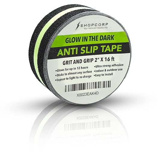 Anti Slip Glow in The Dark Traction Tape 2Inch x 16ft – Heavy Duty Adhesive Grip Non Skid Tape for Stairs Waterproof Safety - Outdoor/Indoor - Neon Strips Walk Black - 3 Pack
