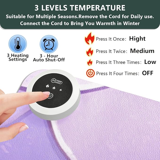 Heated Desk Pad Mouse Pad 31.5x13 Inch PU Leather Desk Mat with 3 Heat Levels Large Mouse Gaming Computer Laptop Mat Light Purple Fish Scales