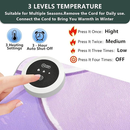 Heated Desk Pad Mouse Pad 31.5x13 Inch PU Leather Desk Mat with 3 Heat Levels Large Mouse Gaming Computer Laptop Mat Light Purple Fish Scales