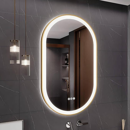 LED Mirror for Bathroom, 24x40 Inch Vanity Mirror with Lights，Anti-Fog Oval Bathroom Mirror, 3 Colors and Stepless Dimmable Wall Mounted Makeup Mirror with Metal Frame