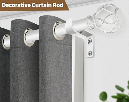KAMANINA Curtain Rods for Windows 66 to 120 Inch, 7/8 Inch White Heavy Duty Curtain Rod 32 to 120 (2.6-10ft), Adjustable Decorative Drapery Rods with Netted Texture End
