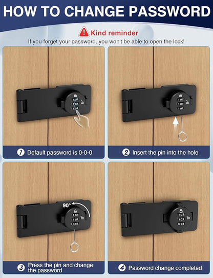 Keyless Cabinet Combination Lock, 3-Digit Password Twist Knob Hasp Latch for Doors, Cabinets, Drawers, Barn Door, Bathroom, Outdoor, Closet, Fence, Durable Zinc Alloy, (Black, 2 Pack)