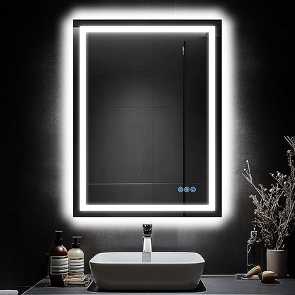 LED Bathroom Mirror, 24"x36" with Frontlit and Backlit Anti-Fog Mirror with Lights LED Vanity Mirror for Bathroom 3 Colors Temperature & Dimmable Bathroom Mirror with HD Tempered Glass