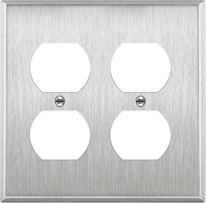 ENERLITES Double Duplex Receptacle Metal Wall Plate, Stainless Steel Socket Outlet Switch Cover, Corrosive Resistant, 2-Gang 4.50" x 4.57", 7722, 430, UL Listed, Silver, Standard Size