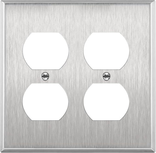 ENERLITES Double Duplex Receptacle Metal Wall Plate, Stainless Steel Socket Outlet Switch Cover, Corrosive Resistant, 2-Gang 4.50" x 4.57", 7722, 430, UL Listed, Silver, Standard Size