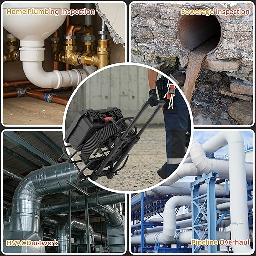 Sanyipace Sewer Camera 165FT/50M with Wheels and Retractable Handle, Self-Leveling, Support 512Hz Locator, Meter Counter, Video Audio Record, Speaker, Keyboard Input, 5x Zoom, 10" HD Screen, 7mm Cable