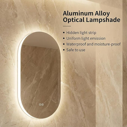 LAIYA 24V Full-Power Oval LED Bathroom Vanity Mirror,36X22inch Frameless Backlit Mirror with Light, Smart Anti-Fog Waterproof Mirror with Memory Function Dimmable Lighted Mirror