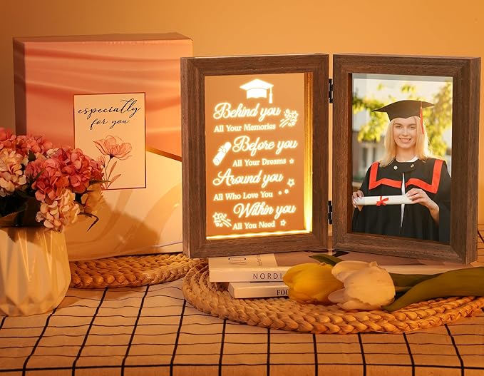 Graduation Picture Frame with Light - Cool College & High School Grad Gifts for Her & Him - Master Degree Congratulations Gifts for Graduates, Women & Daughter