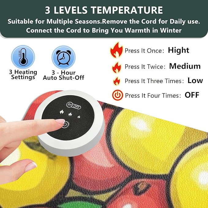 Heated Desk Pad Mouse Pad 31.5x13 Inch PU Leather Desk Mat with 3 Heat Levels Large Mouse Gaming Computer Laptop Mat Apples Colorful