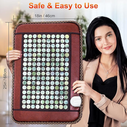 Natural Blue Jade Heating Pad, Infrared Heating Pad, Far Infrared Heating Pads with Travel Bag and Chair Strap, Smart Controller with Memory Function, Auto Shut Off (Brown, 25 in x 18 in)