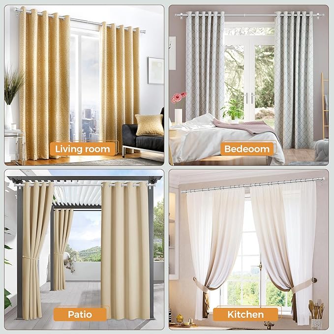 TONIAL 2 Pack Curtain Rods 32 to 58 Inch, Telescoping Splicing 3/4 Inch Single Rods for Windows Decorative Drapery Rod with Small Finial, Silver