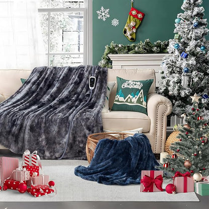 Sealy Electric Blanket Heated Throw, Faux Fur Heating Blanket with 6 Heat Settings & 2-10 Hours Auto Shut Off, Fast Heating & ETL Certification, 50x60 Inch, Grey