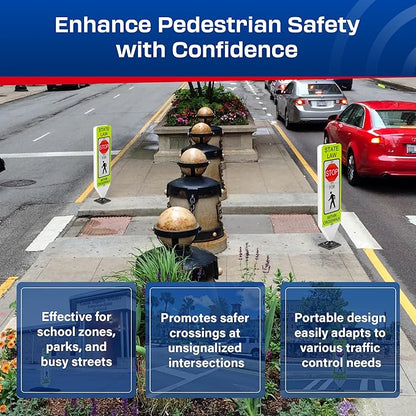 Impact Recovery - In-Street Pedestrian Crossing Signs - Street Sign - Road Safety Stop Sign with Surface Mount Base