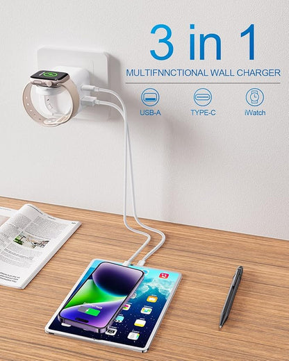 36W for Apple Charging Block with Built-in Watch Charger, Foldable PD Fast Charger Block for iPhone, Dual Ports Wall Charger Compatible with Apple Watch iPhone AirPods (White)