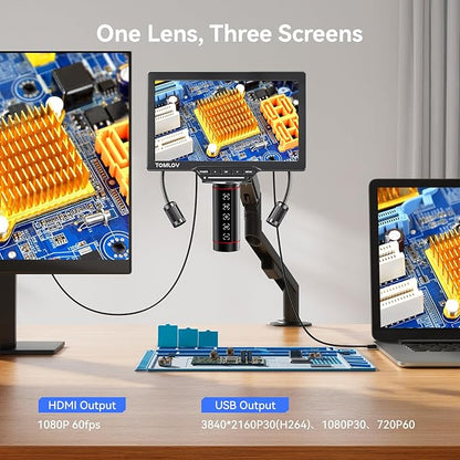 TOMLOV Autofocus Digital Microscope TM3K-AF Max: 3K Flex Arm HDMI Microscope with Screen, Micro Soldering Microscopes, Coin Magnifier, 10.1" IPS Screen, Side Lights, Repair Mat, PC/TV Compatible, 64G