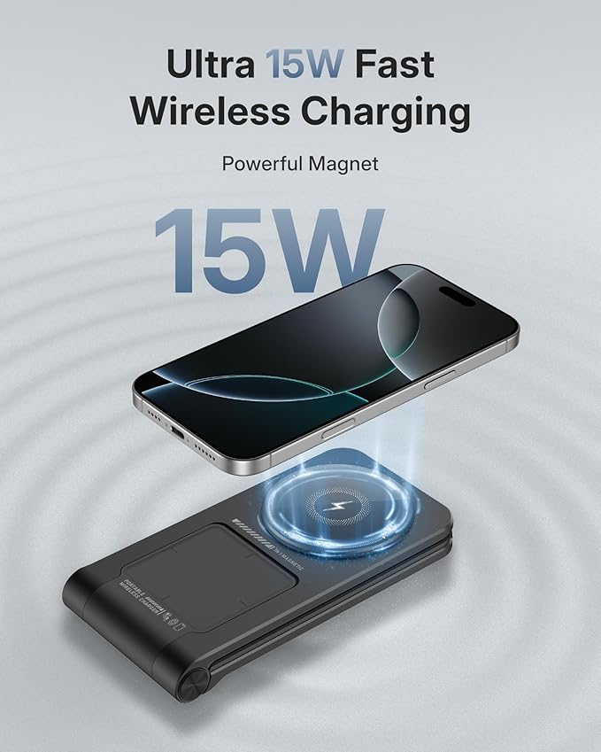 3 in 1 Charging Station for Apple Devices, Magnetic Wireless Charger Stand, 15W Foldable Travel Charging Dock for iPhone 17 16 15 14 13 12 Pro Max Plus Air & Apple Watch & AirPods 4 3 2 Pro, Black