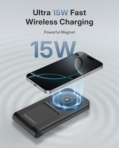 3 in 1 Charging Station for Apple Devices, Magnetic Wireless Charger Stand, 15W Foldable Travel Charging Dock for iPhone 17 16 15 14 13 12 Pro Max Plus Air & Apple Watch & AirPods 4 3 2 Pro, Black