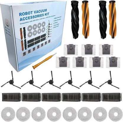 Robot Vacuum Replacement Accessories Kit Compatible with Dreame L50 Ultra, Dreame X50 Ultra, Mova V50 Ultra, Dreame L40s Ultra - 8 Mop Pad,7 Dust Bag,6 Side Brush,6 Filter,2 Detangling Dual Main Brush