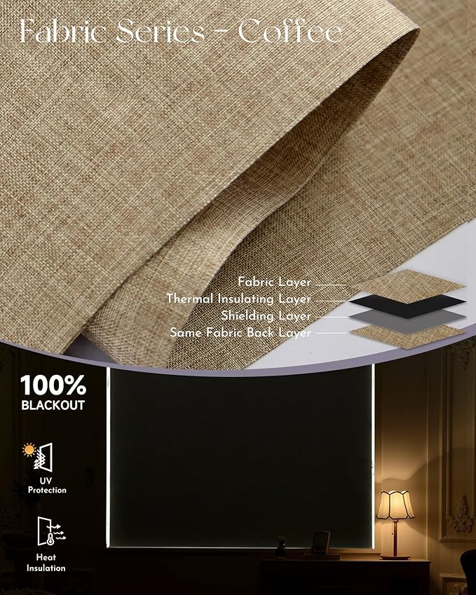 Graywind Motorized Shades 100% Blackout Compatible with Alexa Google Smart Home Control Build-in Hardwired Window Shades Thermal Insulated Window Blinds, Customized Size (Coffee)