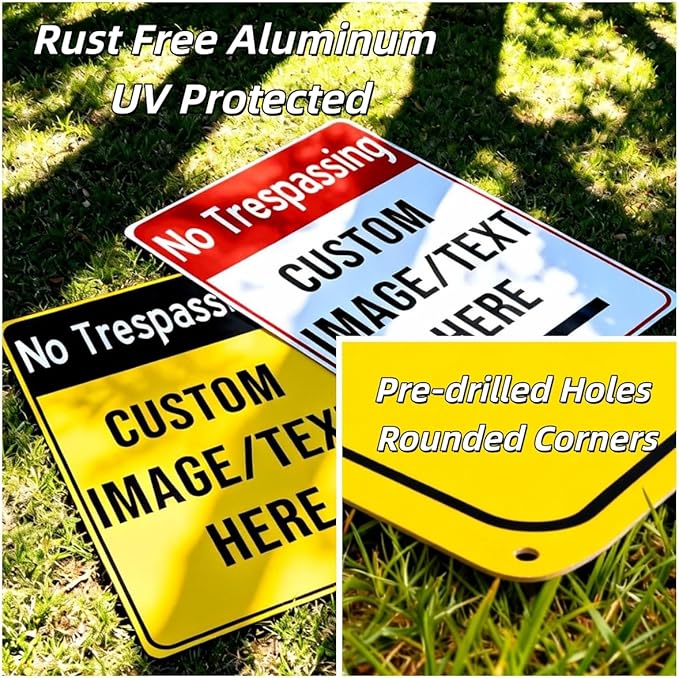 Custom No Trespassing Sign for Private Property – 16x22 Inch Aluminum, Rust-Free Weatherproof Outdoor Sign, Reflective Option, Glow-in-the-Dark, Single/Double Sided