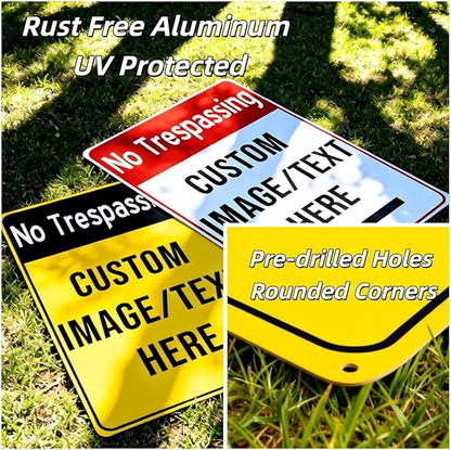 Custom No Trespassing Sign for Private Property – 12x16 Inch Durable Aluminum, Rust-Free, Weatherproof Outdoor Safety Sign, Reflective Option, Glow-in-the-Dark, Single/Double Sided