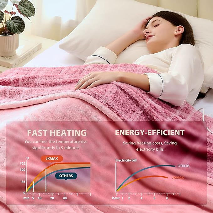 Heated Electric Blanket Queen Size - 84"x90" Flannel Heating Blanket with 10 Heating Levels & 5 Time Settings Over-Heat Protection, Winter Warmer for Adults with ETL Certification（Pink）