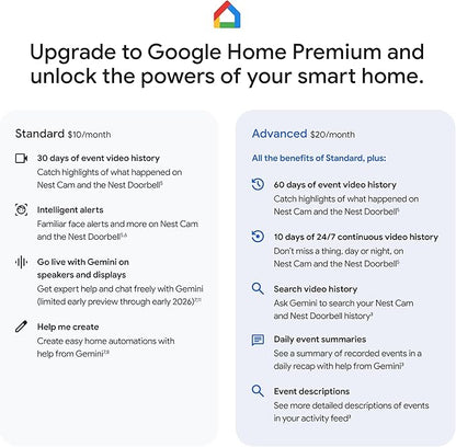 Google Nest Doorbell (Wired, 3rd Gen) - 2K Video and Gemini, Live View, Night Vision, 2-Way Audio - Works with Google Home - 2025 Model - Snow