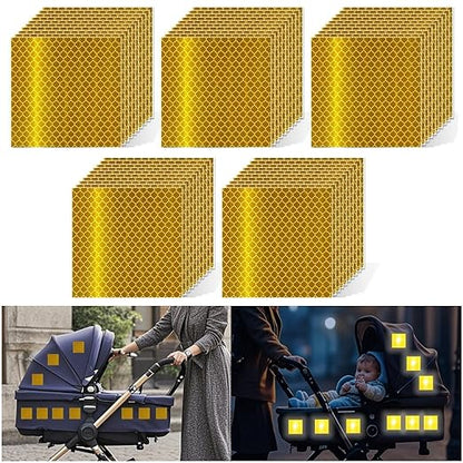 Non Fading Yellow Reflective Stickers 4 inch X 4 inch, Outdoor Waterproof High Visibility Warning Safety Adhesive Reflector Tape (50 Pcs)