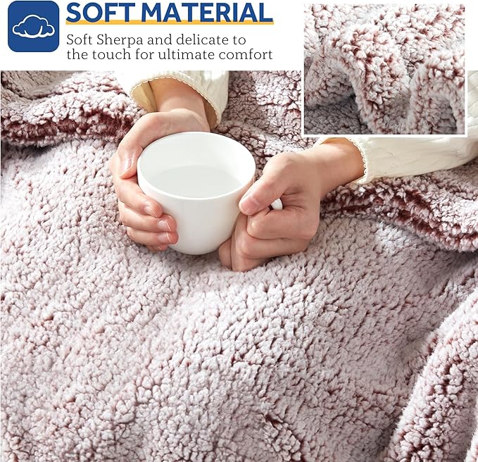 SEALY Electric Blanket Heated Throw 50"x60" Soft Double Sherpa Super Cozy with 6 Fast Heating Levels & 2-10 Hours Auto-Off, Over-Heat Protection, Machine Washable, Rust Red